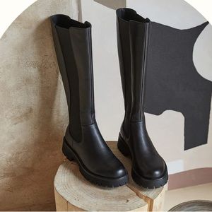 Knee High Black Chelsea Lug Boots - Looks Like Summer